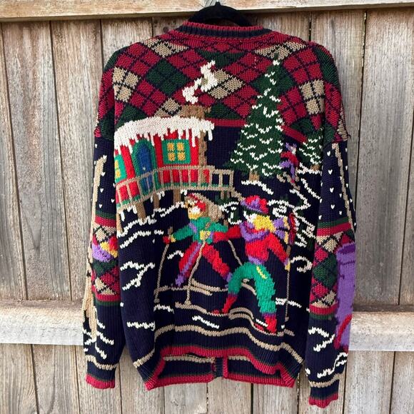 Vintage Traditional Trading Co Christmas Cardigan Winter Skiing - L - Picture 2 of 3